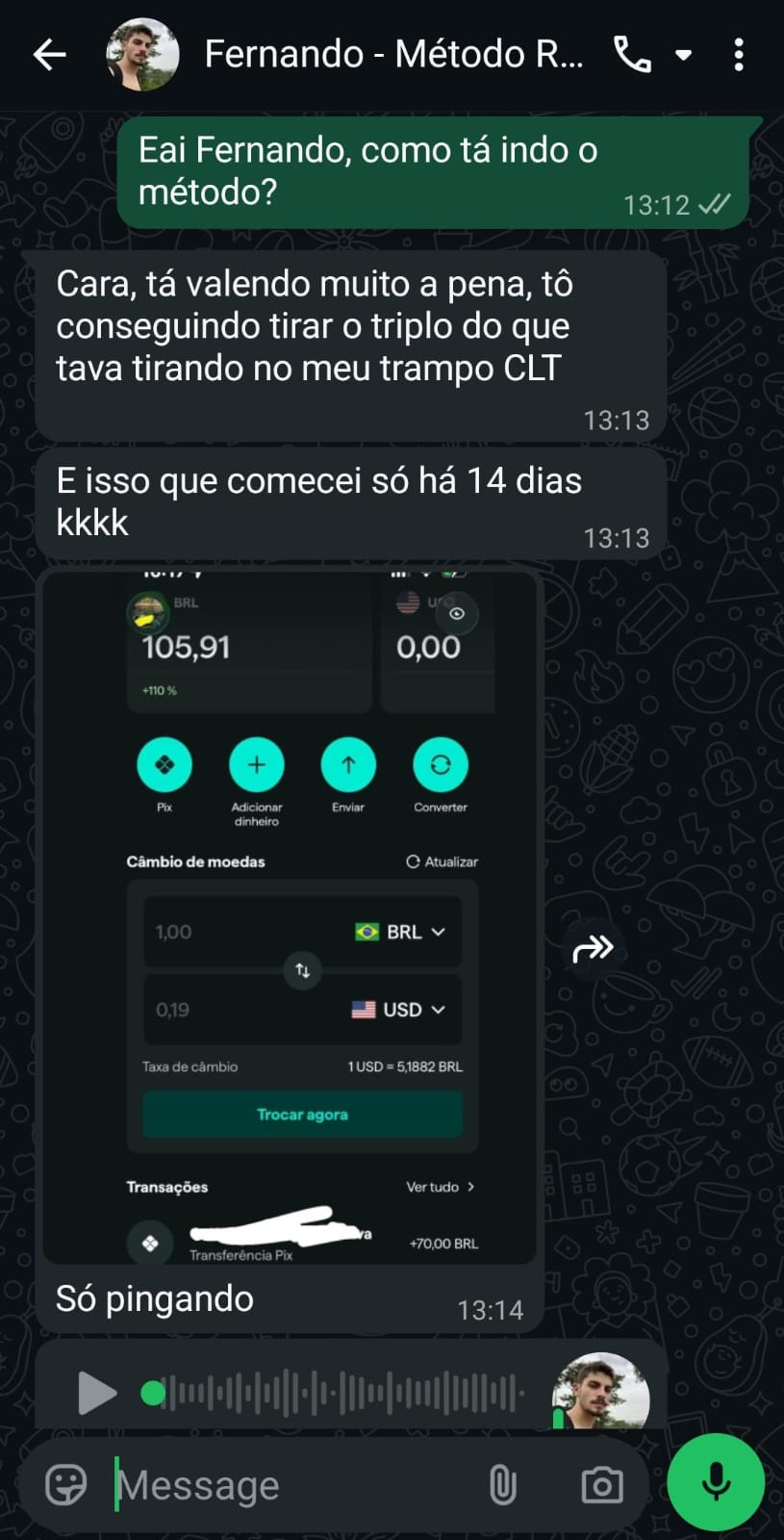 Fernando · +70 BRL em 14 dias